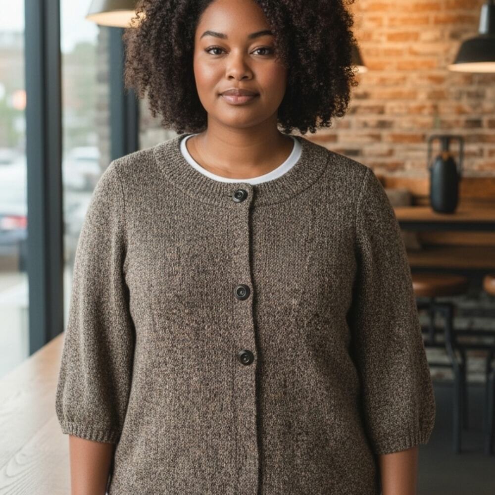 Christopher & Banks Brown Knit Mouline Cropped Sweater Grannycore Cottagecore M
